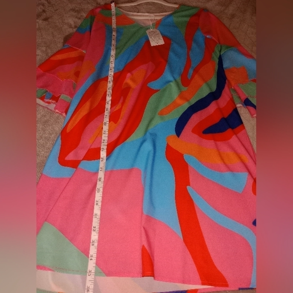 Casual Colorful V-neck Dress Size L - Picture 6 of 8